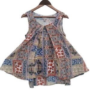 Roz & Ali Colorful Patchwork Sleeveless Top Floaty Overlays Small